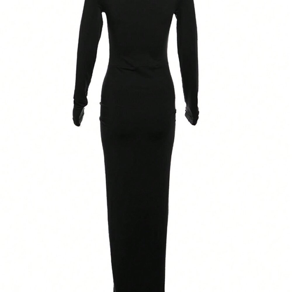 Black Elegant Women's Sexy Cinched Waist Long Dress - Picture 4 of 4